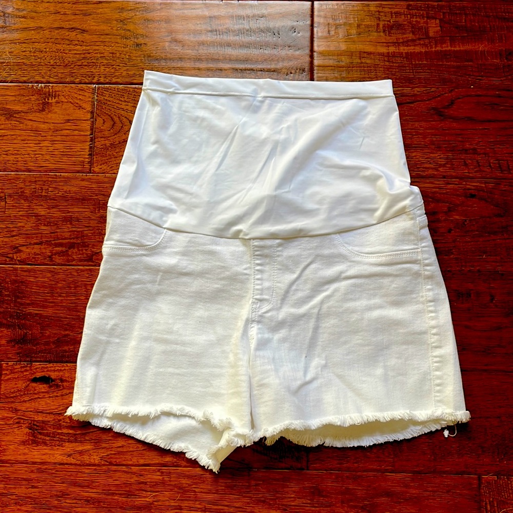 Like new maternity white cut off jean shorts